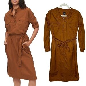 NWT Gap Burnt Orange Khaki Long Sleeve Knee Length Dress